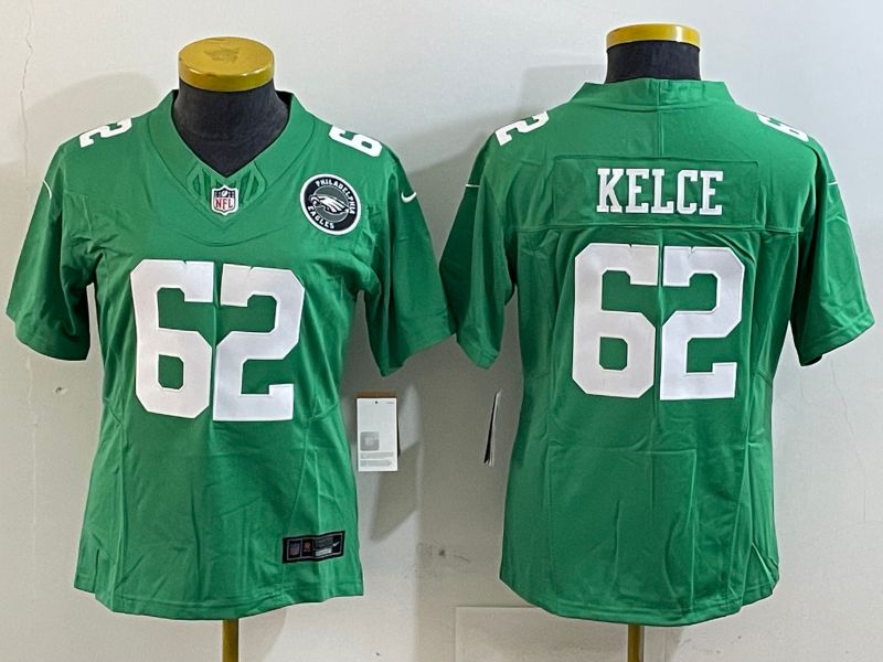 Women Philadelphia Eagles #62 Kelce Green three generations 2025 Nike Vapor Limited NFL Jersey style 4